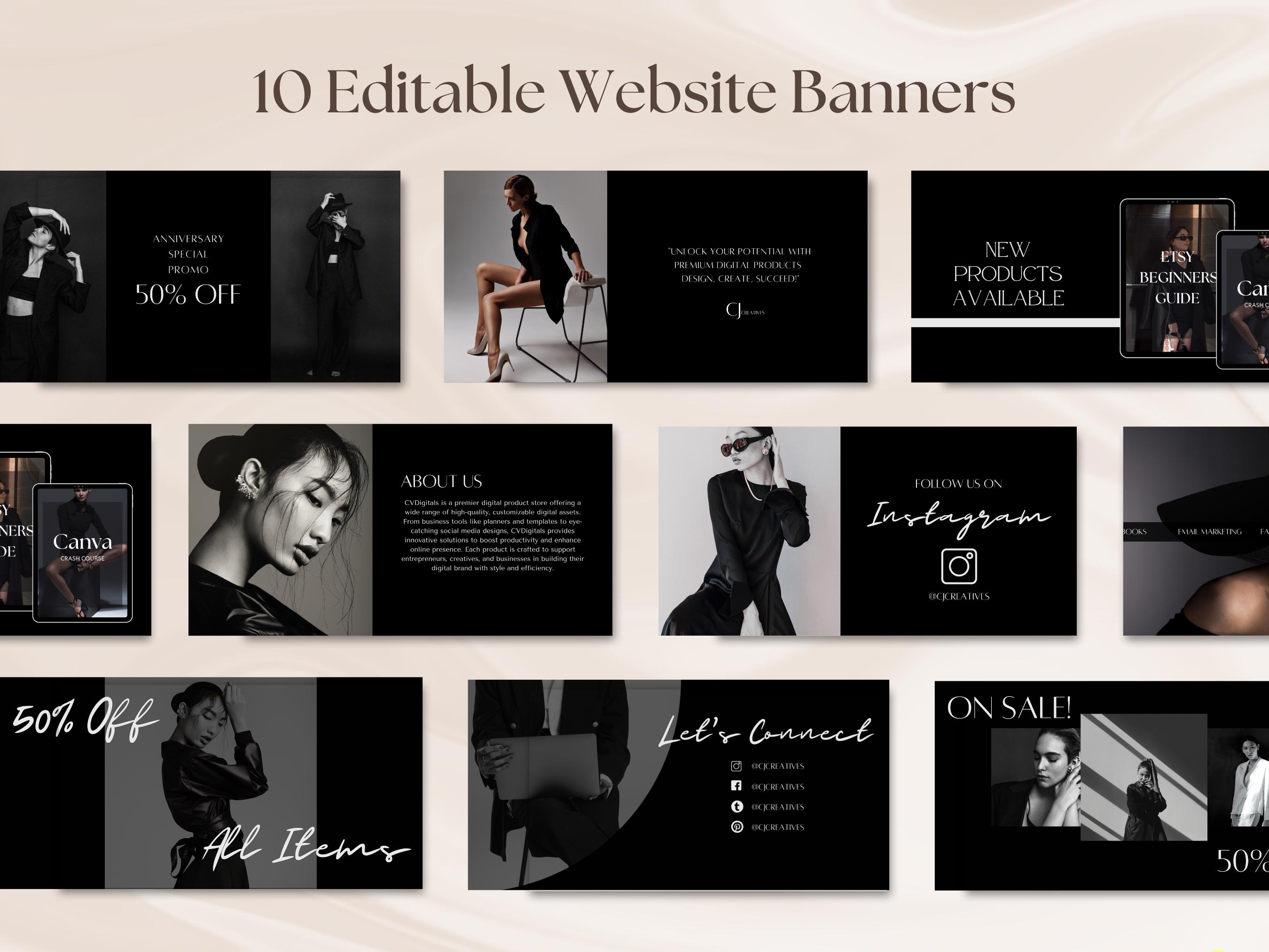 Shopify Website Banners Canva Template Web Banners DIY Shopify Black ...