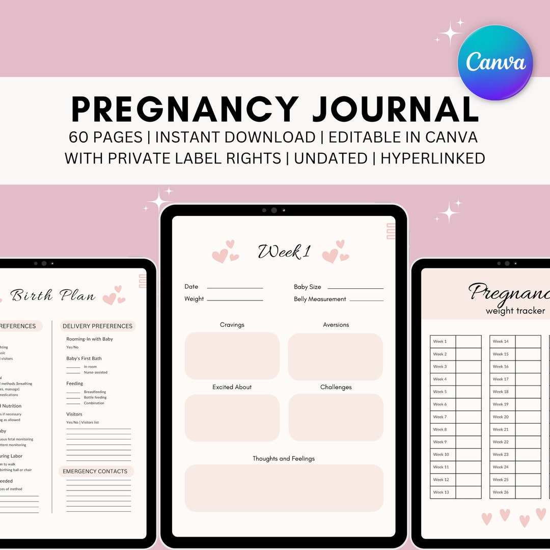 Pregnancy Journal Digital Planner With Private Label Rights Pink ...