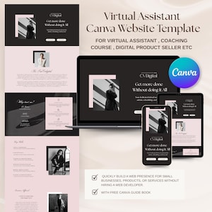 Virtueller Assistent Canva Website-Vorlage Bearbeitbares ästhetisches Rosa Canva Sales Funnel Template Verkaufsseite Canva Landing Page Portfolio-Website