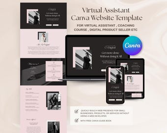 Assistant virtuel Modèle de site Web Canva Modèle d'entonnoir de vente Canva esthétique rose modifiable Page de vente Page de destination Canva Site Web Portfolio