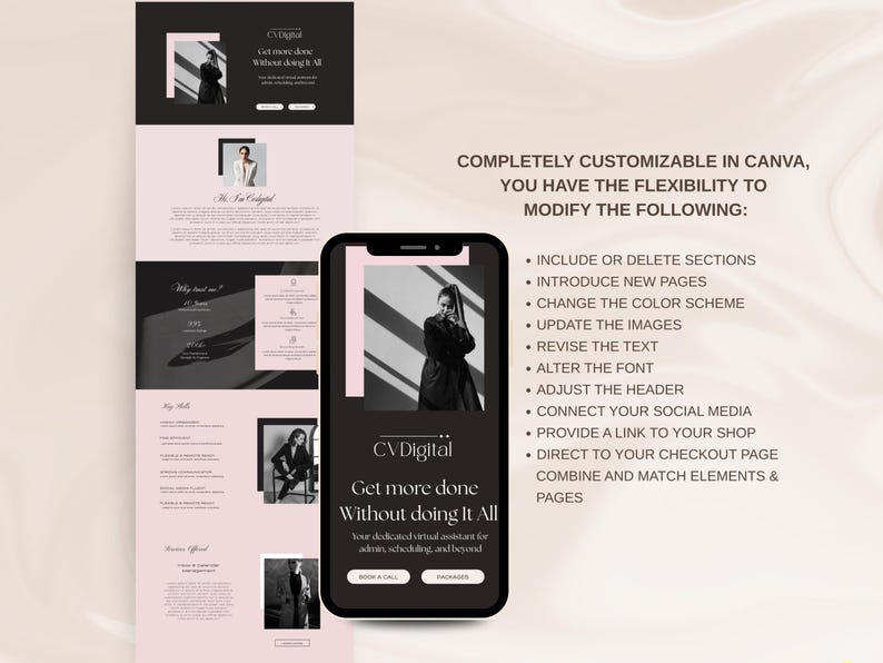 Virtual Assistant Canva Website Template Editable Aesthetic Pink Canva ...