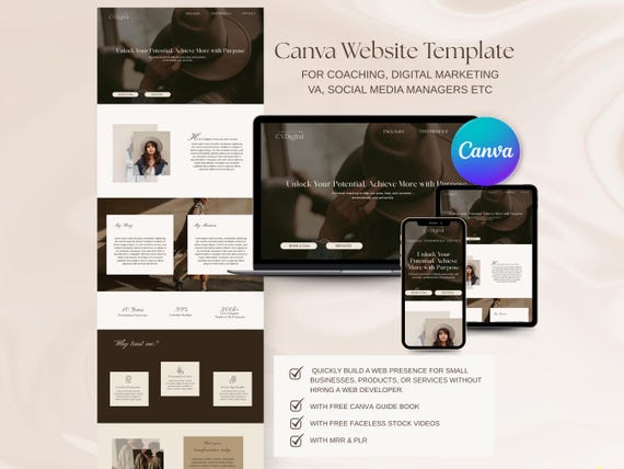 Aesthetic Canva Sales Page Template Coaching Website Template Canva Landing Page Course Creator VA Business Canva One Page Website Template