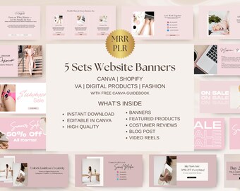 Canva Website Banners Bundle Aesthetic Pink Shopify Website Banners Canva Template Website Design DIY Web Banner Digital Product MRR PLR