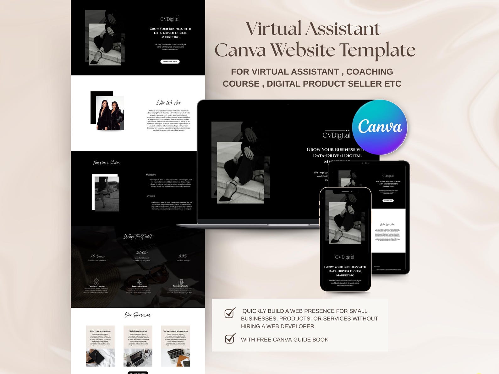Virtual Assistant Canva Website Template Editable in Canva Sales Page ...