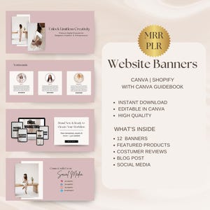 Shopify Banners Editable In Canva Pink Web Banner Canva Template Website Banner Design DIY Website Banners Digital Products With MRR PLR