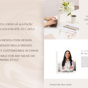 May include: A website design featuring a modern, minimal aesthetic, 100% customizable in Canva. The design includes the text "CV Digital" and "Unlock Your Potential, Achieve the Extraordinary." Additional text highlights high-resolution design, no design skills needed, and full customization.