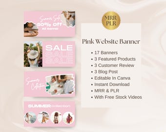 Różowe banery internetowe Shopify DIY Web Banner Template Design Shopify Website Banners Edytowalne w Canva Shopify Store Banner MRR PLR Fashion