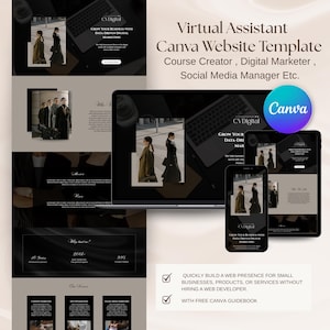 Black Canva Website Template Canva Landing Page Portfolio Canva Website Editable Sales Page Template VA Portfolio Website Templates Canva