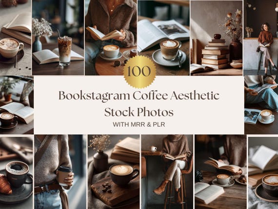 Bookstagram Coffee Aesthetic Stock Photos Dark Brown Instagram Reel Post Cover Faceless Marketing Book Author Website Images MRR PLR
