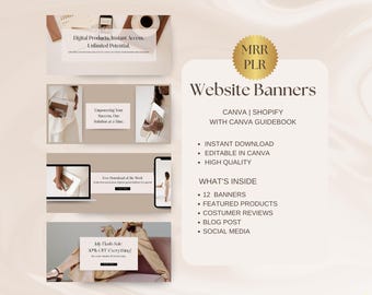 Modèles de bannières de site Web Shopify Bannières Web beiges esthétiques modifiables en bannières Canva Ensemble de conception de bannières de site Web pour produits numériques