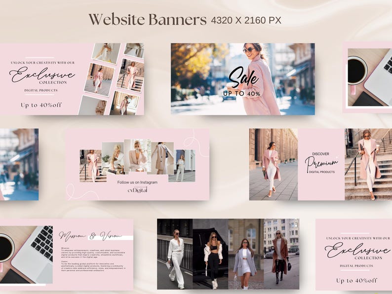 Pink Website Banners Editable in Canva Shopify Banners MRR PLR Canva ...