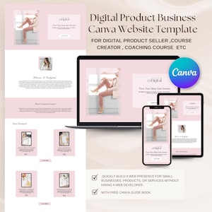 Modelo de site Canva editável Página de vendas do Canva Modelo de site de produto digital Modelo de site Canva rosa Criador de cursos Design de funil