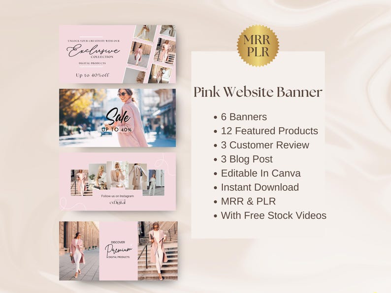 Pink Website Banners Editable in Canva Shopify Banners MRR PLR Canva ...