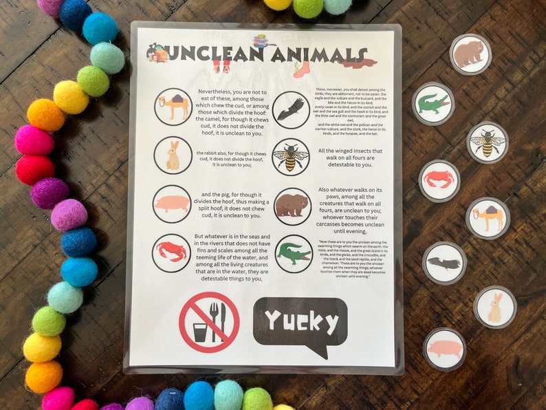 Clean and Unclean Food, Bible Activity, Preschool Printable, Leviticus, Homeschool Curriculum, Educational Activity, Kids Memory Game, Torah image 4