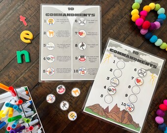 Ten Commandments Bible Printable, Homeschool, Educational Memory Game, Preschool Christian Activity, Sunday School, Jewish, Torah Lessons