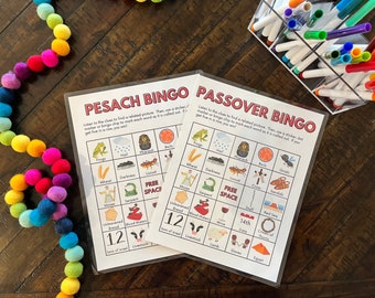 Passover Bingo, Bible games, Pesach Educational Activity, Kids Printable, Preschool Exodus Learning, Homeschool Curriculum, Torah, Feast Day