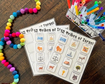 Twelve Tribes of Israel, Genesis Matching Activity, Homeschool Memory Game, Kindergarten Printable, Homeschool Curriculum, Torah Education