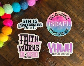 Sin is Lawlessness Sticker, Faith without Works Water Bottle Sticker, Israel Laptop Bible Sticker, YHWH Bless You Faith Phone Sticker