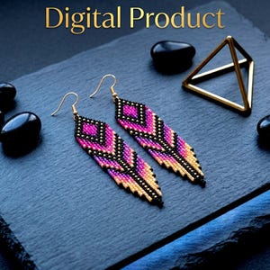 Neon Ombre Brick Stitch Earring Pattern, Boho Fringe Beading (PDF Download)