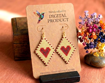 Heart Seed Bead Earrings, Brick Stitch Pattern (Digital Download)