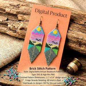 Sunset Mountain Brick Stitch Earring Pattern, Boho Fringe Beading DIY (Digital Download)