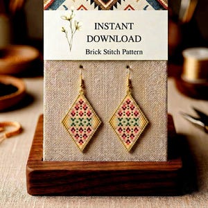 Folk Brick Stitch Earrings Pattern, Boho Seed Bead Jewelry (PDF Download)