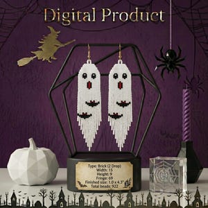 Oorbellen Halloween-spookvleermuis, steensteekpatroon met rocailles (digitale download)