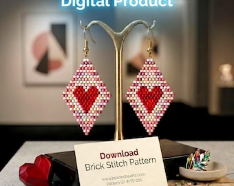 Valentines Heart Seed Bead Earrings, Brick Stitch Pattern (Digital Download)