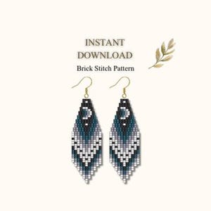 Moon Brick Stitch Earring Pattern, Ombre Seed Bead Pattern, DIY Fringe Earring, Brick Stitch Beading-patroon, digitale download, boho kralenwerk