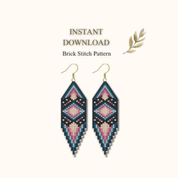 PDF Ziegelstich-Muster, Perlenohrring-Muster, Ethno-Perlenmuster, Handarbeit, Boho, Hippie, Handarbeit