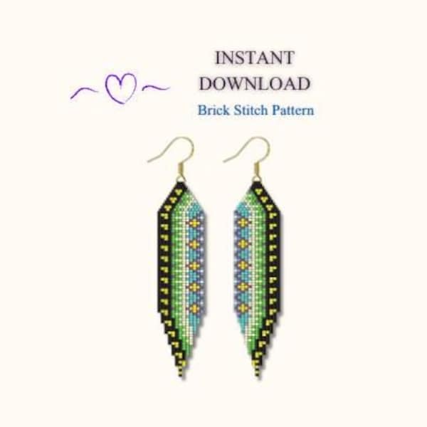 Hippie Brick Stich Muster, Seed Bead Ohrring Muster, bunte Fransen Ohrringe, Perlen Brickstitch Muster, Do Yourself, digitaler Download