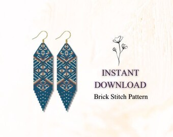 Brick Stitch Pattern, Seed Bead Earrings Pattern, Fringe Earrings, Beading Brickstitch pattern, Jewelry Making, Do It Yourself, PDF Download