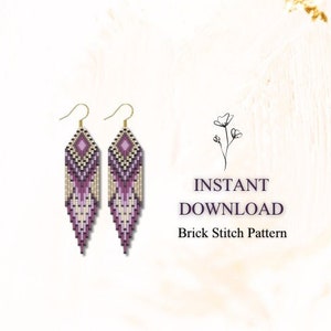 May include: Purple and gold beaded earrings with a geometric pattern. Instant Download Brick Stitch Pattern.