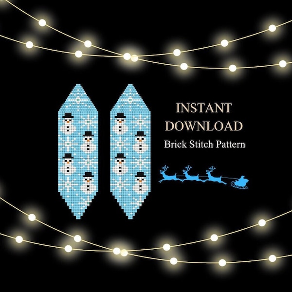 Brick Stitch Pattern Snowman, Christmas Seed Bead Earrings Pattern, Fringe Beading Brickstitch pattern, Do it Yourself, Holiday Download pdf