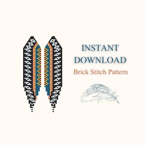Brick Stitch Pattern, Seed Bead Earring Pattern, Bead Fringe Earrings, Beading Brickstitch pattern, Do It Yourself, Instant Digital Download