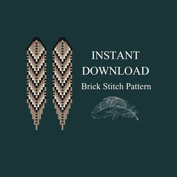 Brick Stitch Pattern Ethnic, Feather Seed Bead Earring Pattern, Beading Brickstitch pattern Fringe, Do It Yourself, Instant Digital Download