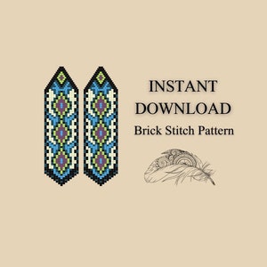 Brick Stitch Pattern, Eyhnic Seed Bead Earring Pattern, Fringe Beading, Unique Brickstitch pattern, Do It Yourself, Instant Digital Download