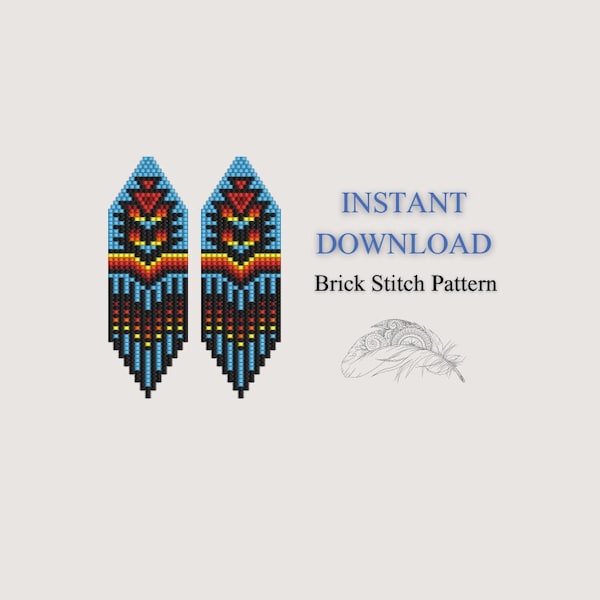 Brick Stitch Pattern, Seed Bead Earring Pattern Indigenous, Native inspired, Fringe Beading, Unique Brickstitch pattern, Digital Download