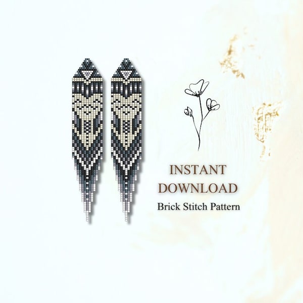 Graue Rauten Perlenohrringe, Ziegelsteinmuster, ziegelrote Rauten, Fransenohrringe, Perlen-Brickstichmuster, Schmuckherstellung, digitaler Download