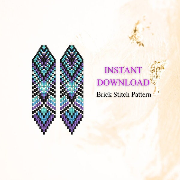 Brick Stitch Pattern, Seed Bead Earring Pattern, Bead Fringe Earrings, Beading Brickstitch pattern, Do It Yourself, Instant Digital Download