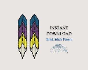 Brick Stitch Pattern, Seed Bead Earrings Pattern, Fringe Beading pattern, Unique earring pattern, Brickstitch pattern, Digital Download pdf