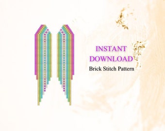 Brick Stitch Pattern, Rainbow Seed Bead Earrings Pattern, Fringe Beading pattern, Unique earrings, Brickstitch pattern, Digital Download pdf