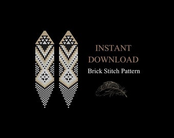 Brick Stitch Pattern, Unique Seed Bead Earrings Pattern, Fringe Earrings, Long Beading Brickstitch pattern, Do It Yourself, Instant Download