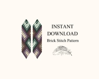 Brick Stitch Pattern, Geometric Seed Bead Earrings Pattern, Beading Brickstitch pattern Fringe, Do It Yourself, Instant Digital Download pdf