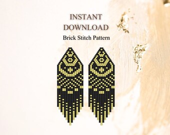 Brick Stitch Pattern, Seed Bead Earrings Pattern, Fringe Earrings, Beading Brickstitch pattern, Jewelry Making, Do It Yourself, PDF Download