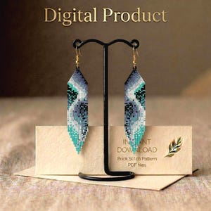 Grey Turquoise Ombre Seed Bead Earrings, Brick Stitch Pattern (Digital Download)