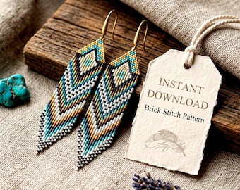 Ethnic Seed Bead Fringe Earrings Pattern, Boho Brick Stitch DIY (Digital Download)