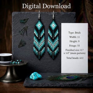 Blue Ombre Seed Bead Fringe Earrings Pattern, Boho Dangle Brick Stitch (Digital Download)