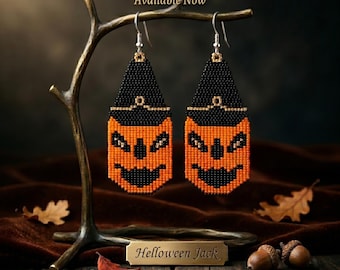 Jack O Lantern Brick Stich Ohrringe Muster, Fransen Kürbis Perlen DIY (Digitaler Download)