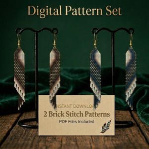 Ensemble de motifs de boucles d'oreilles en perles de rocaille, franges bohèmes, DIY Brick Stitch (téléchargement numérique)